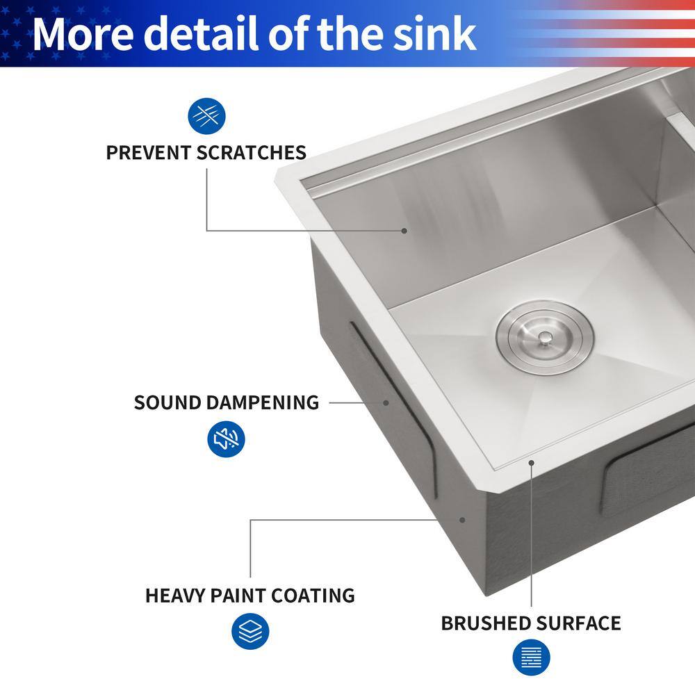 33'' Stainless Steel Undermount Double Bowl Kitchen Sink with Accessories