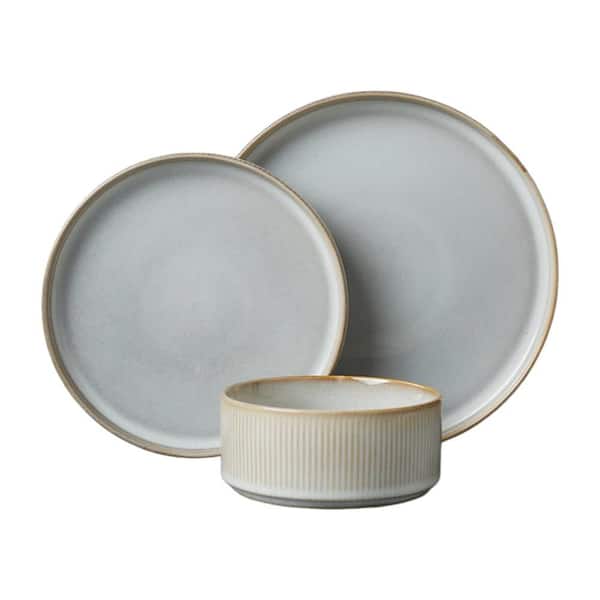 12-Piece Cappuccino White Fine stoneware Dinnerware Sets, Plates and Bowls Set Dishwasher Safe Tableware, Service for 4