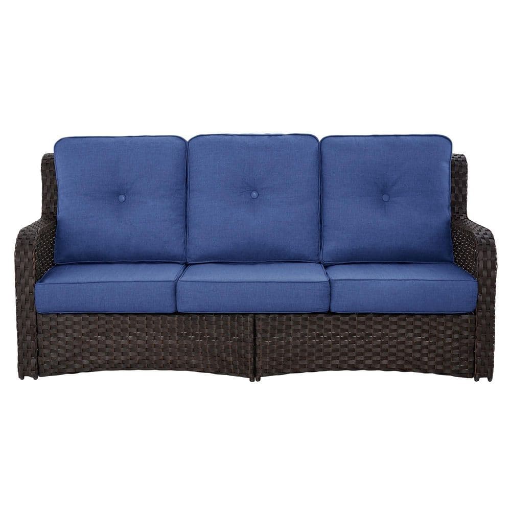 3-Seat Brown Wicker Outdoor Patio Sofa Sectional Couch with Navy Cushions price history on PriceWatchPro