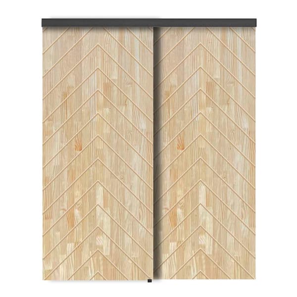 CALHOME 72 in. x 80 in. Hollow Core Natural Pine Wood Unfinished Interior Double Sliding Closet Doors