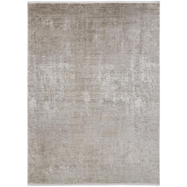 Tan, Ivory 3 ft. x 5 ft. Loomed Abstract Viscose Indoor Area Rug