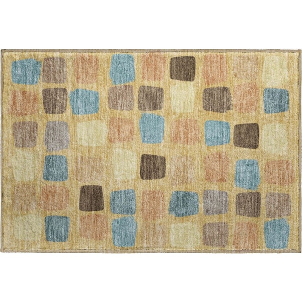 Mayfield Premium Machine Washable Abstract AMF2501 Gold 2 ft. x 3 ft. Accent Rug
