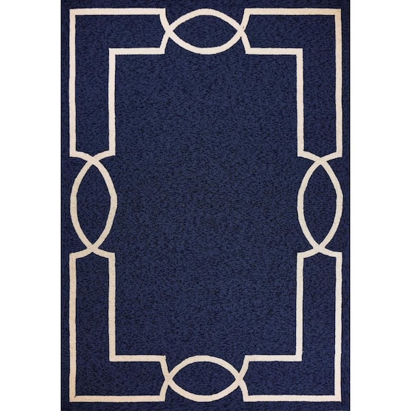 Blue, Ivory 2 ft. x 3 ft. Hooked Polypropylene Rectangle Indoor/Outdoor Area Rug