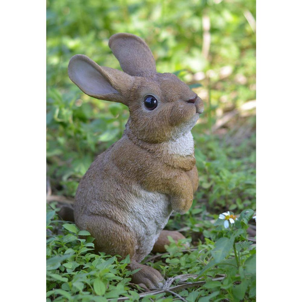 Adorable Brown and White Polyresin Standing Rabbit Statue