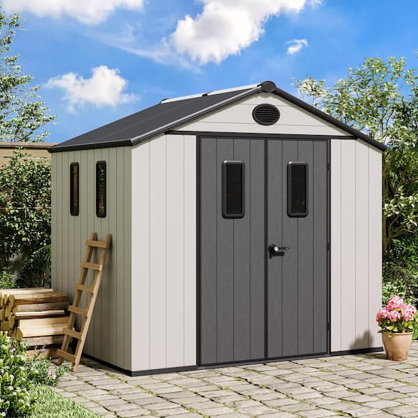 6 ft. x 8 ft. Durable Resin Garden Outdoor Storage Shed with Floor and Sloping Roof