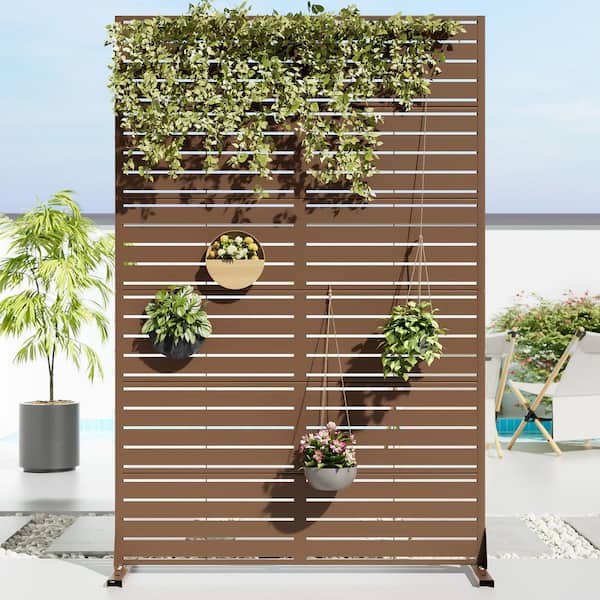 Dovelina 47 in. x 72 in. Brown Textured Metal Garden Screens Outdoor Privacy Screen