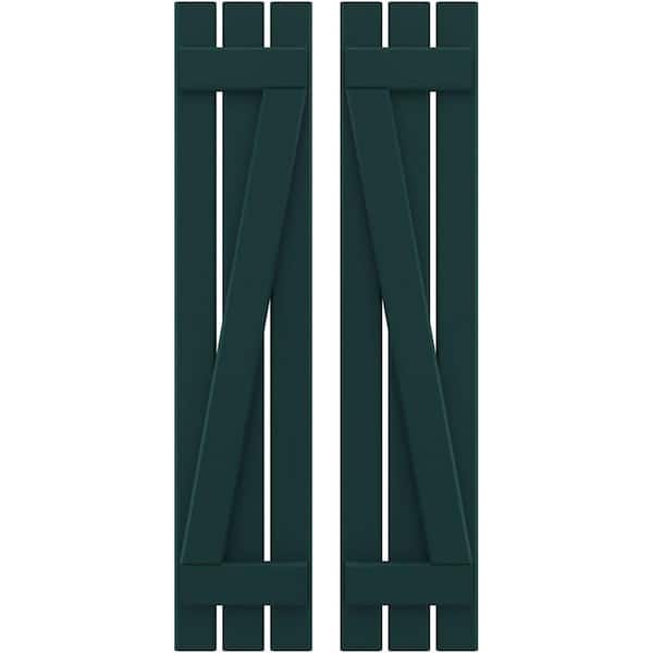 Ekena Millwork 11-1/2 in. W x 78 in. H Americraft 3-Board Exterior Real Wood Spaced Board and Batten Shutters w/Z-Bar in Thermal Green