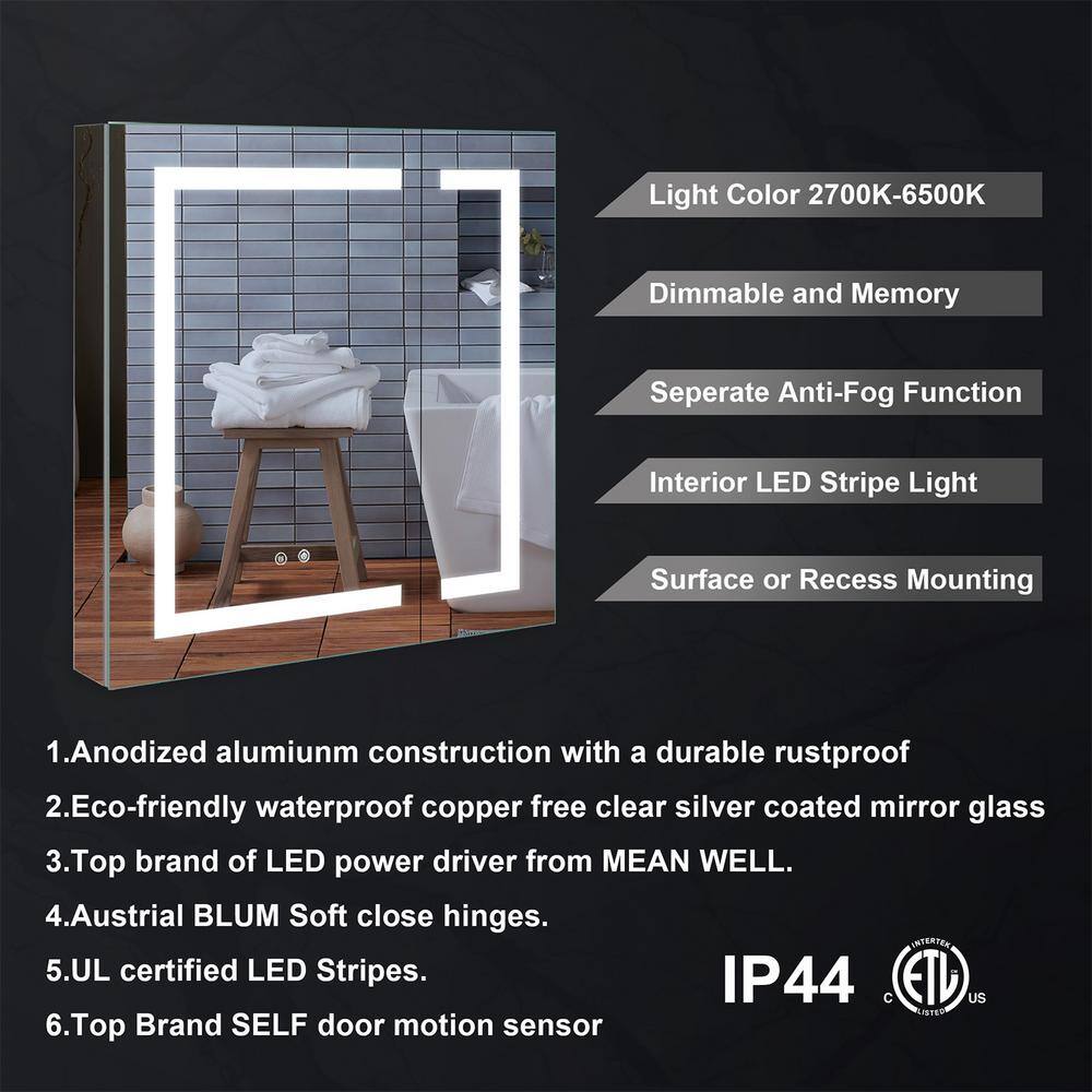 36" x 30" Silver Aluminum LED Medicine Cabinet with Mirror