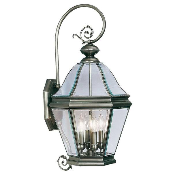 Livex Lighting Providence Wall-Mount 4-Light Outdoor Vintage Pewter Incandescent Lantern