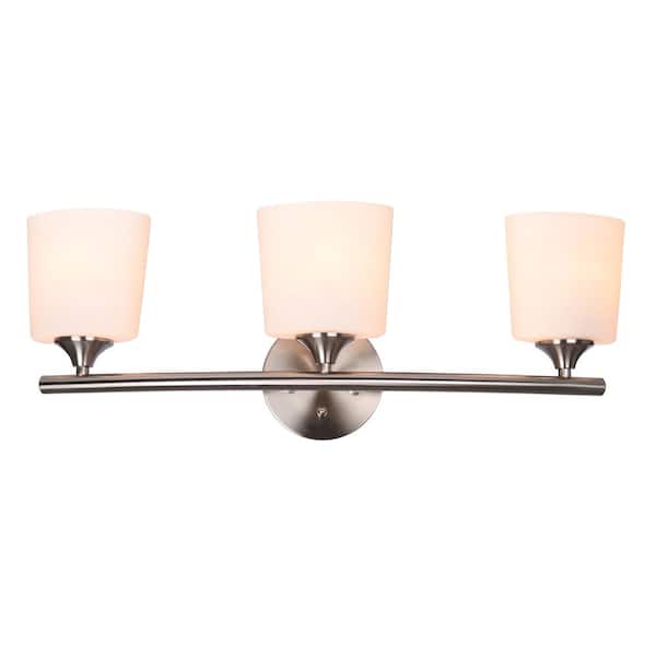 Hampton Bay GreyLock 3-Light Brushed Nickel Vanity Light with Bowed Bar and Oval Glass Shades