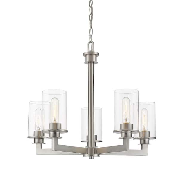 Unbranded Savannah 5-Light Brushed Nickel Chandelier with Glass Shade