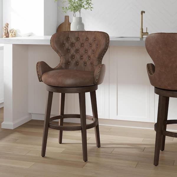 Hillsdale Furniture Mid-City 30.5 in. Chestnut Faux Leather Swivel Bar Stool