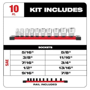 3/8 in. SAE Low Profile 6-Point Sockets with FOUR FLAT Sides and 3/8 in. Drive Ratchet (11-Piece)