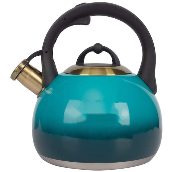 12-Cup Blue Stainless Steel Stovetop Kettles with 5-Layer Metal Bottom 1-Hand Trigger and Whistling Sound