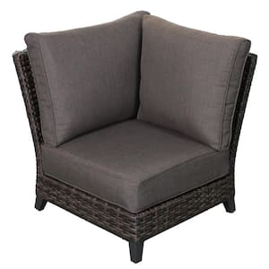 Barbados Cushioned 1-Piece Wicker Outdoor Corner of Sectional with Gray Olefin Cushion