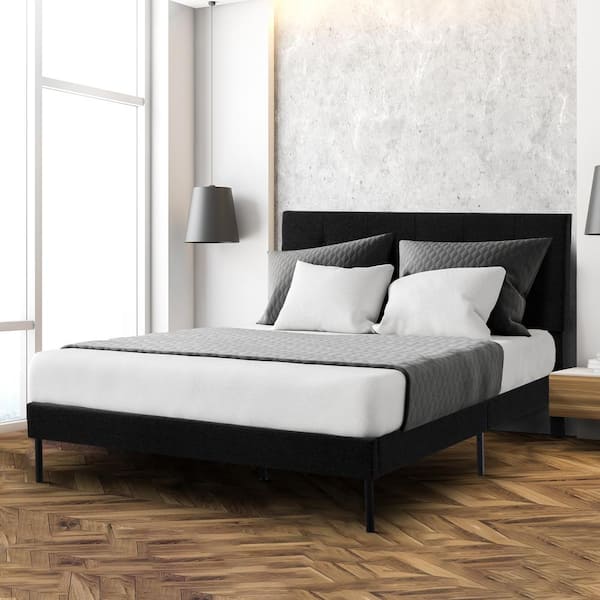 Alex Black Twin Upholstered Platform Bed Frame with Headboard