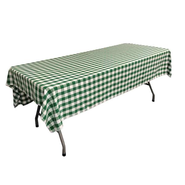 60 in. x 84 in. White and Hunter Green Checkered Rectangular Tablecloth