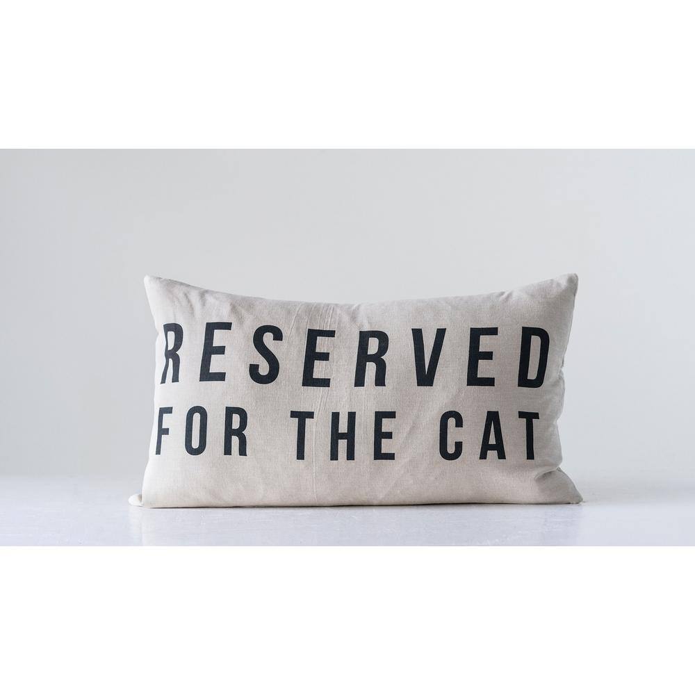 Natural Cotton Lumbar Pillow with Cat Design