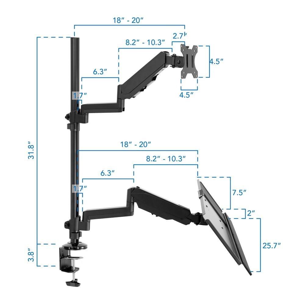 Mount-it Mount-It Full Motion Height Adjustable Sit Stand Monitor Desk Mount | Fits Up to 32" Screens