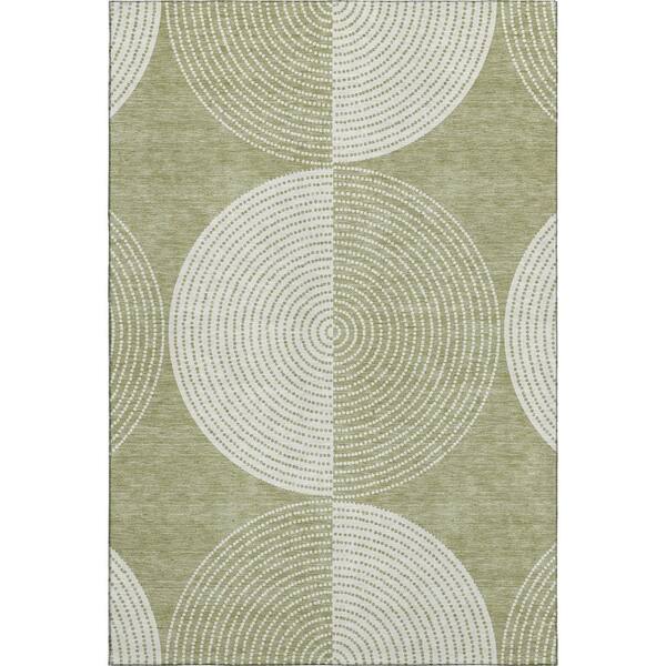 Mayfield Premium Machine Washable Abstract AMF2275 Aloe 3 ft. x 5 ft. Area Rug