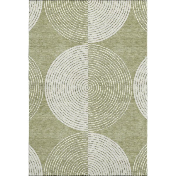 Mayfield Premium Machine Washable Abstract AMF2275 Aloe 5 ft. x 7 ft. 6 in. Area Rug