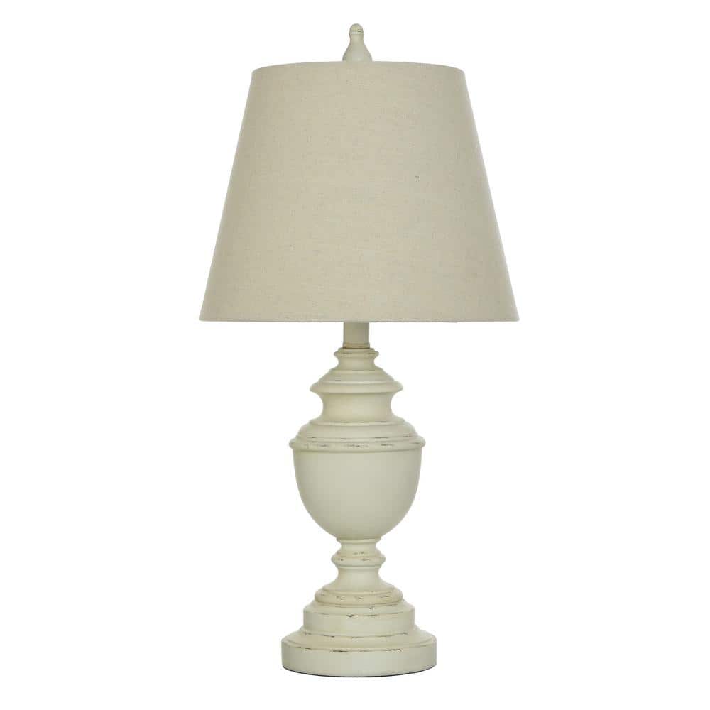 Distressed Cream Polyresin Table Lamp with Fabric Shade, 24" Height