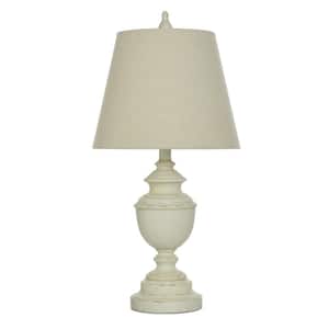 24 in. Distressed Cream Table Lamp with Light Beige Hardback Fabric Shade