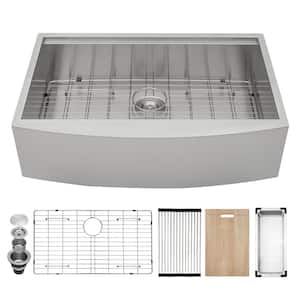 30 in. Stainless Steel Single Bowl Apron Front Farmhouse Workstation Kitchen Sink with Sliding Accessories