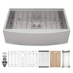 30 in. Stainless Steel Single Bowl Apron Front Farmhouse Workstation Kitchen Sink Sliding Accessories