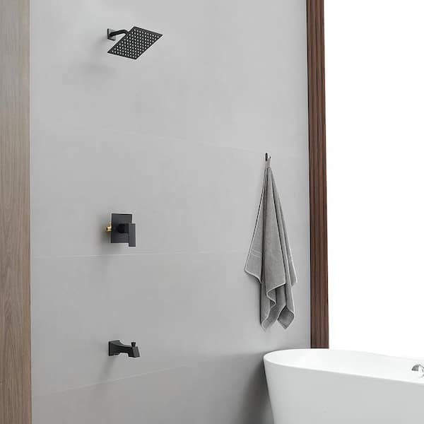 Single Handle 2-Spray Rainfall Square Tub and Shower Faucet 2.5 GPM with High Pressure in. Matte Black (Valve Included)