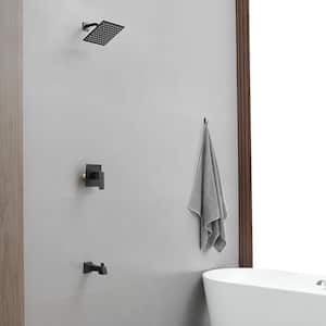 Single-Handle 2-Spray Rainfall Square Shower Faucet 2.5 GPM with High Pressure Tub Spout in Matte Black (Valve Included)