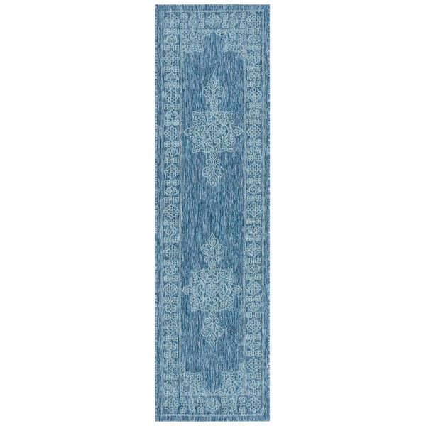 Courtyard 2 x 7 Navy/Ivory Medallion Runner Rug