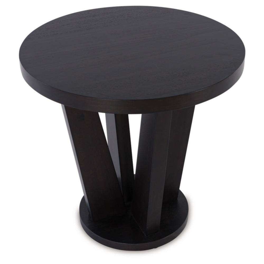 Dark Brown Round Geometric Wood End Table