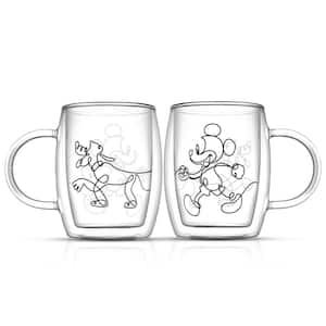5.4 oz. Clear Disney Mickey Mouse and Pluto Aroma Borosilicate Glass Double Wall Coffee/Tea Mug (Set of 2)