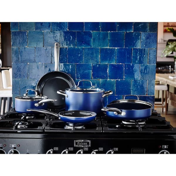 Kenmore Elite Cyrus 10-Piece Forged Aluminum Blue Diamond Ceramic Interior Cookware Set w/ Kitchen Tools, Induction Base, & Cast Handles