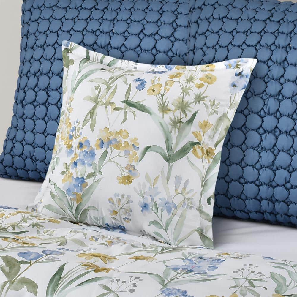 Tahlia Blue Floral 18" Square Decorative Throw Pillow