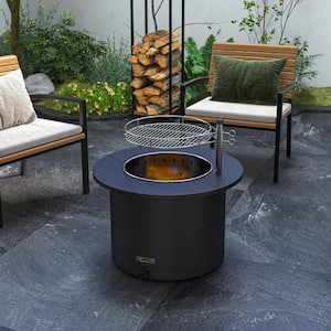 19 in. Round 2-in-1 Smokeless BBQ Grill Portable Wood Burning Fire Pit with Cooking Grate, Poker and Ash Tray in Black