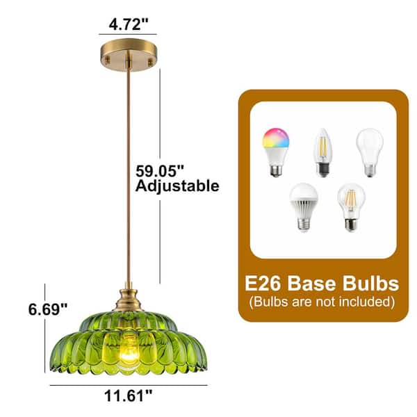 TinHon Brass Green Glass Pendant Light for Kitchen Island Dining