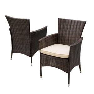 Brown Multi Wicker Outdoor Lounge Chair with Beige Cushions (2-Piece)
