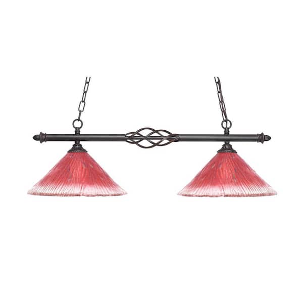 Bridgewater 2-Light Dark Granite Billiard Light with 12 in. Gold Ice Glass Shades, no bulbs included