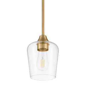 Pavlen 5.5 in. 1-Light Antique Brass Mini Pendant with Clear Glass Shade