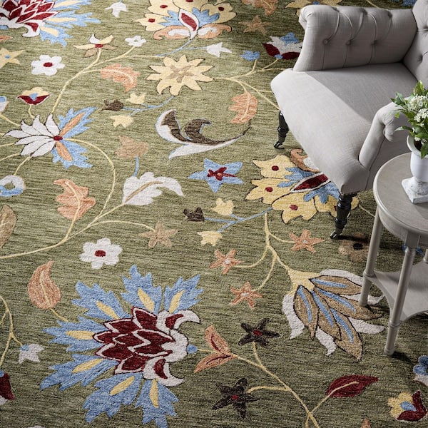 Jardin 9 ft. x 12 ft. Green/Blue Vine Area Rug