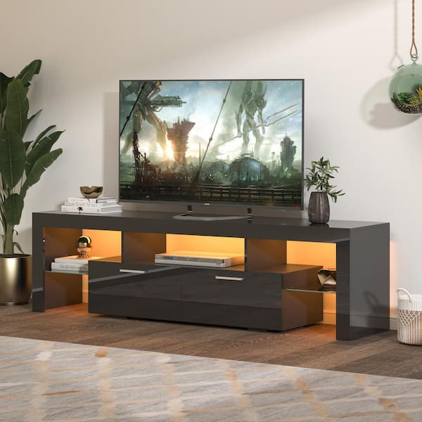 63 in. Black Modern TV Stand Fits TV's Up to 69 in. LED Entertainment Center, for living room & bedroom