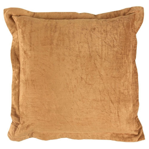 Benjara Brad Harvest Gold Solid Flanged Velvet Decorative 22 in. x 22 in. Throw Pillow