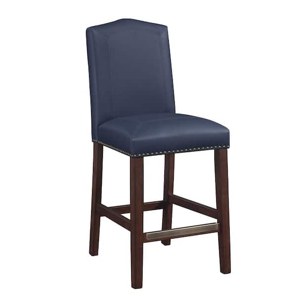 Navy Faux Leather Counter Stool, Leather Counter Stool With Back
