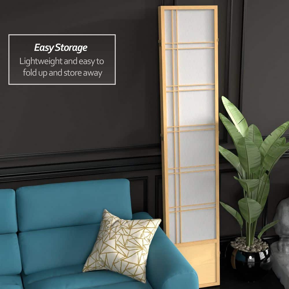 Natural Spruce Wood and Rice Paper Shoji Room Divider