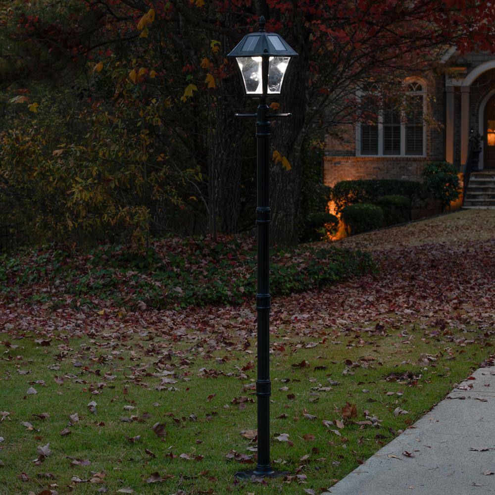 Baytown II Black Solar LED Lamp Post with Clear Plastic Lens