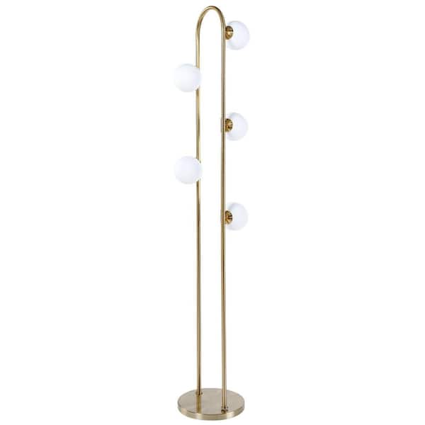 Avex 66 in. Gold Modern 5-Light Standard Floor Lamp with White Glass Shade