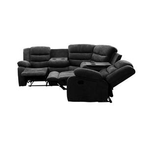 3-Piece rectangle fabric Top Black Sectional Manual Recliner Living Room Set