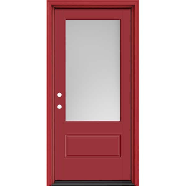 Masonite Performance Door System 36 in. x 80 in. VG 3/4-Lite Right-Hand Inswing Pearl Red Smooth Fiberglass Prehung Front Door